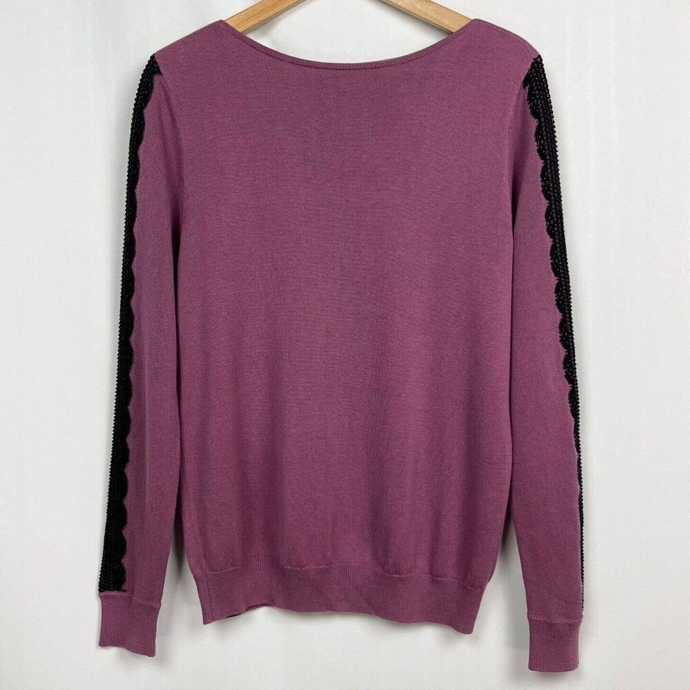 WoolOvers Lace Sleeve Sweater Size S Dusky Plum Purple Knit Pullover Top